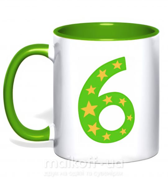 Чашка з кольоровою ручкою 6 лет звездочки Зелений фото