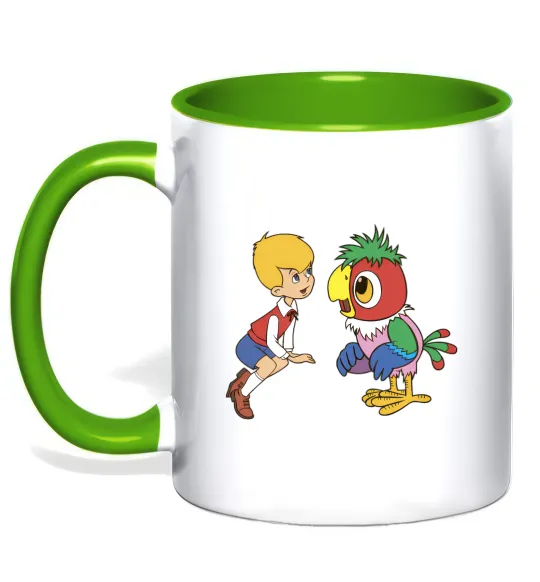 Чашка с цветной ручкой Попугай Кеша Лаймовый фото