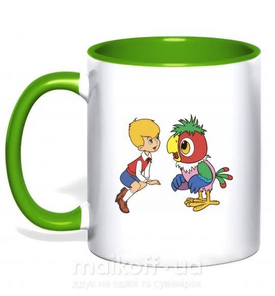 Чашка з кольоровою ручкою Попугай Кеша Зелений фото