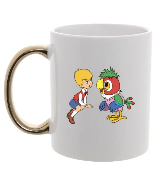 Чашка с цветной ручкой Попугай Кеша Золото фото