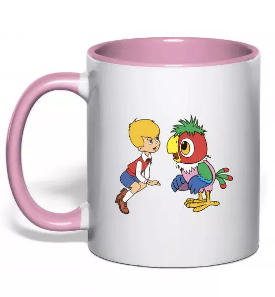 Чашка с цветной ручкой Попугай Кеша Нежно розовый фото