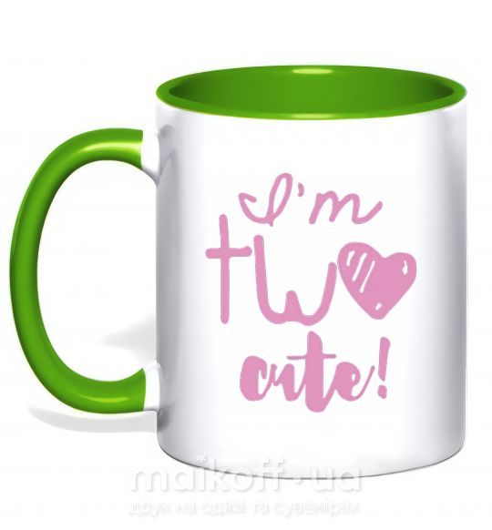 Чашка с цветной ручкой I am two cute надпись Зеленый фото