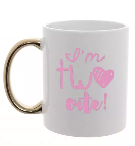 Чашка с цветной ручкой I am two cute надпись Золото фото