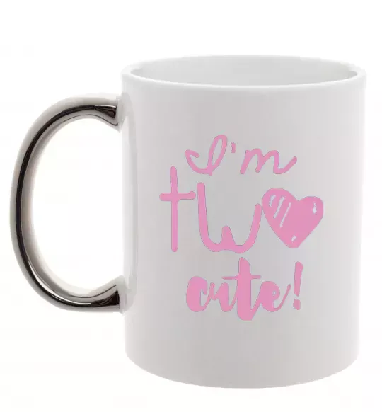 Чашка с цветной ручкой I am two cute надпись Серебро фото