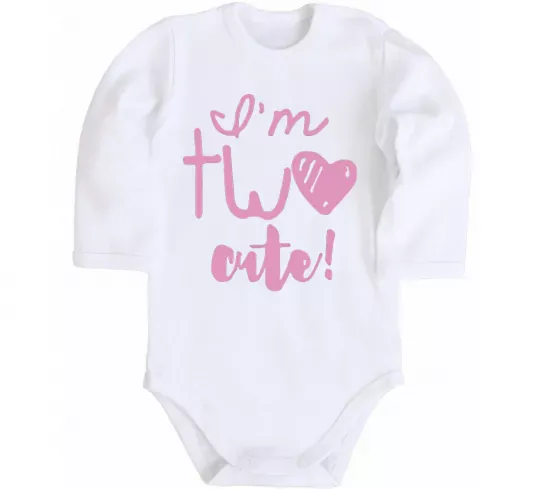 Детский боди I am two cute надпись Белый фото