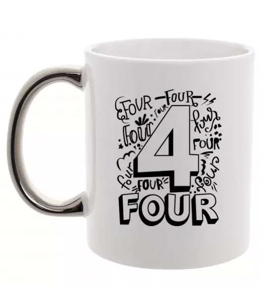 Чашка с цветной ручкой 4 - Four Серебро фото