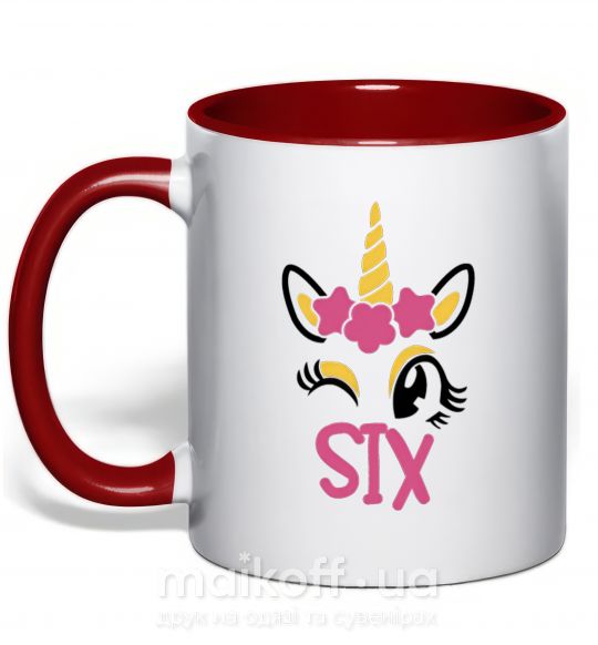 Чашка с цветной ручкой Six unicorn Красный фото