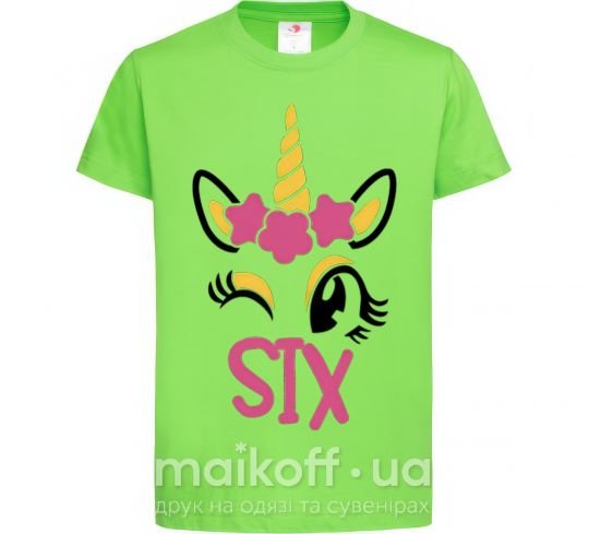 Дитяча футболка Six unicorn Лаймовий фото