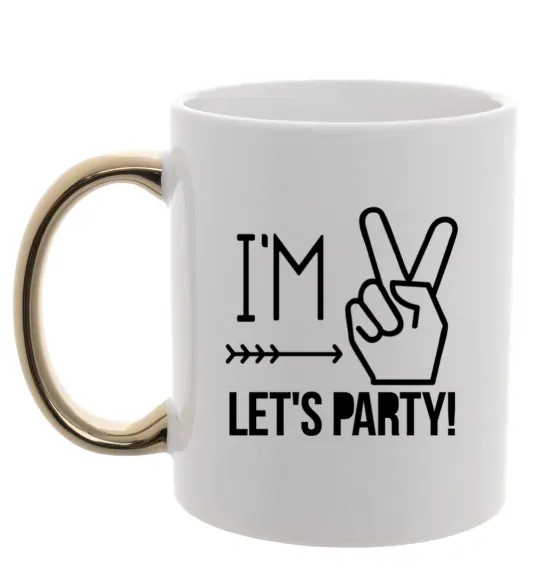 Чашка с цветной ручкой I am two let's party Золото фото