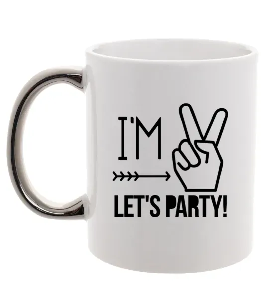 Чашка с цветной ручкой I am two let's party Серебро фото