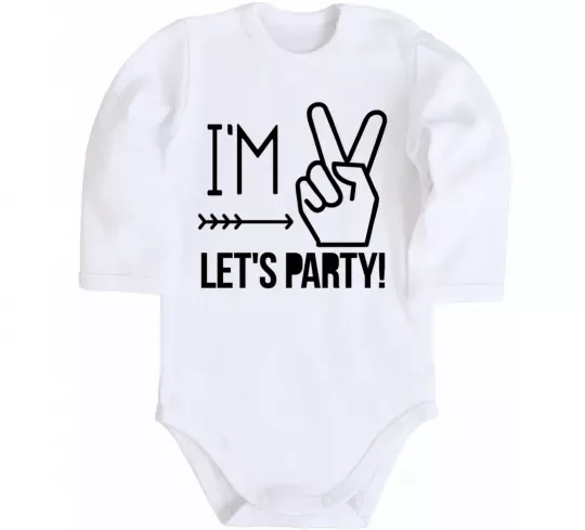 Детский боди I am two let's party Белый фото