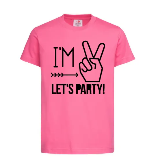 Дитяча футболка I am two let's party Яскраво-рожевий фото
