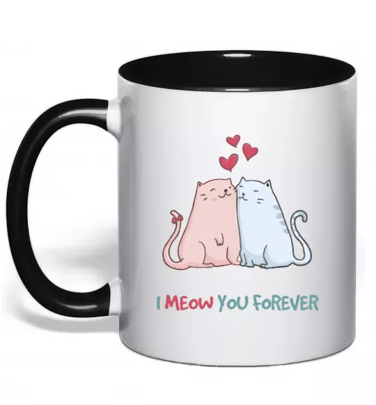 Чашка з кольоровою ручкою I meow you forever Чорний фото