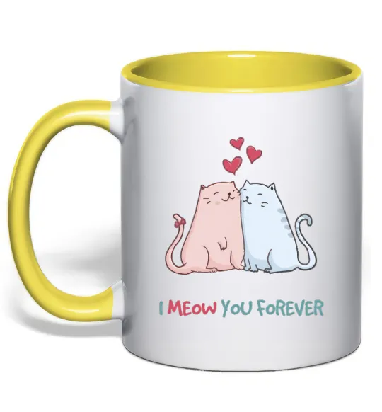 Чашка с цветной ручкой I meow you forever Лимонный фото