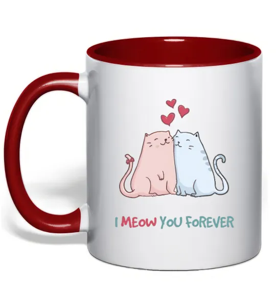 Чашка з кольоровою ручкою I meow you forever Червоний фото