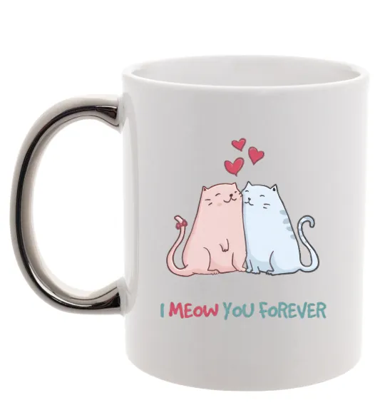 Чашка з кольоровою ручкою I meow you forever Срібло фото