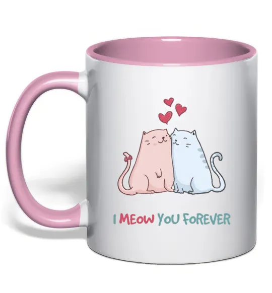 Чашка з кольоровою ручкою I meow you forever Ніжно рожевий фото