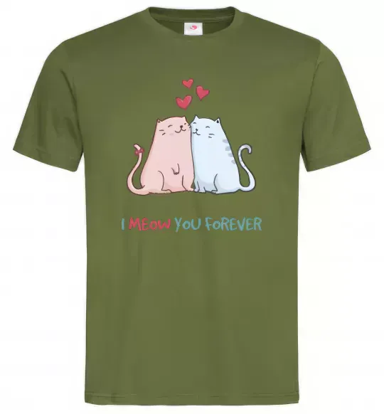 Мужская футболка I meow you forever Оливковый фото