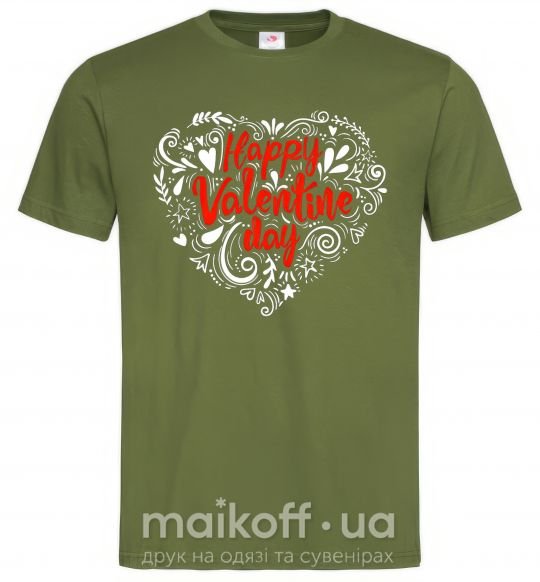 Мужская футболка Happy Valentines day Оливковый фото