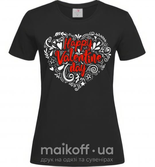 Жіноча футболка Happy Valentines day Чорний фото