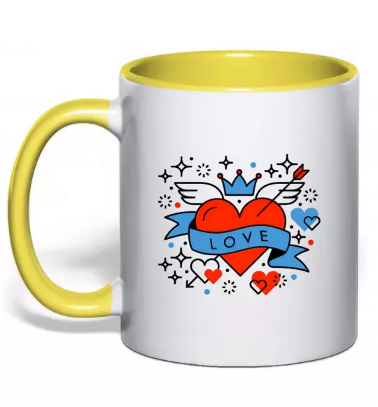 Чашка с цветной ручкой Love old style Солнечно желтый фото