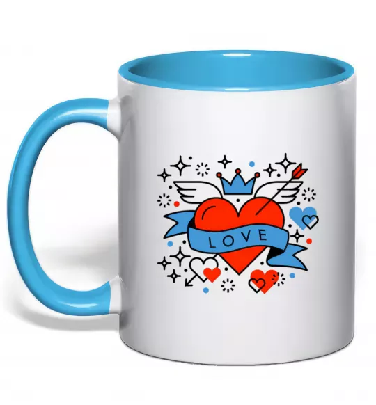 Чашка с цветной ручкой Love old style Голубой фото