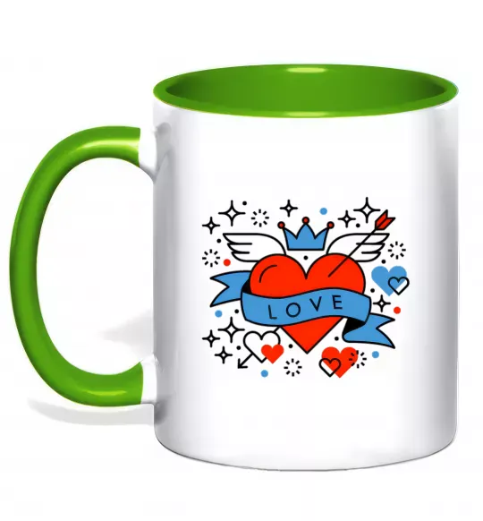 Чашка с цветной ручкой Love old style Зеленый фото