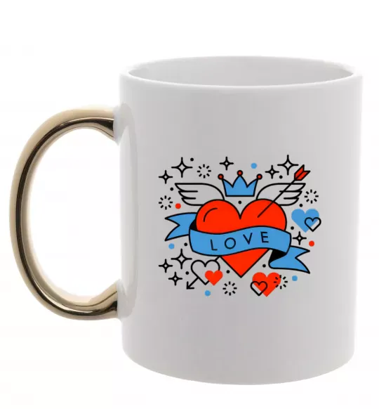 Чашка с цветной ручкой Love old style Золото фото