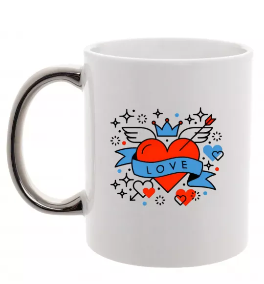 Чашка с цветной ручкой Love old style Серебро фото