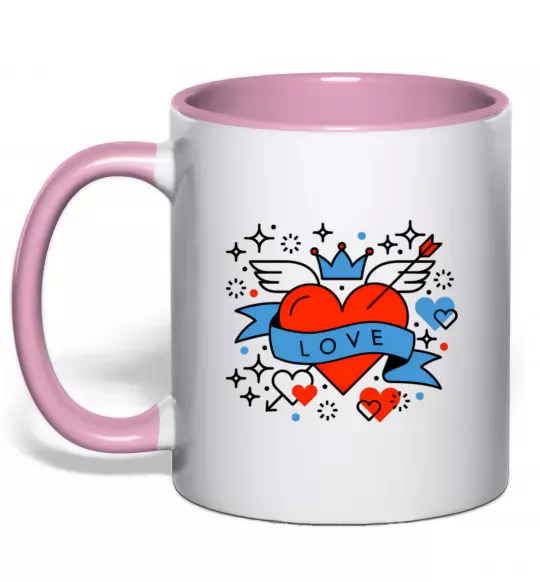 Чашка с цветной ручкой Love old style Нежно розовый фото