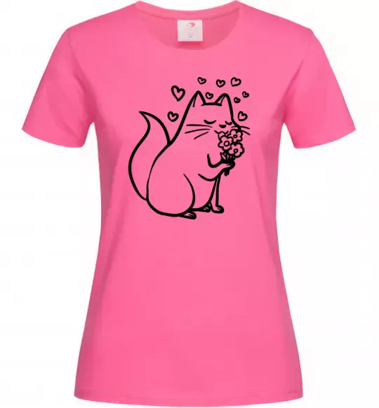Жіноча футболка Закохана киця Яскраво-рожевий фото