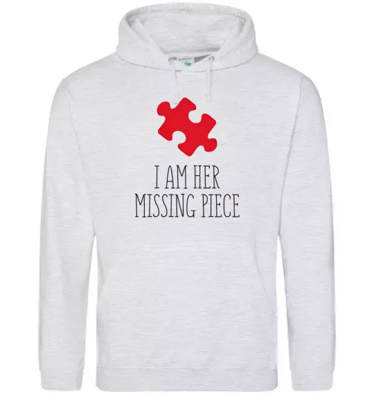 Мужская толстовка (худи) I am her missing piece Серый меланж фото