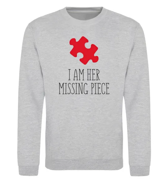 Свитшот I am her missing piece Серый меланж фото