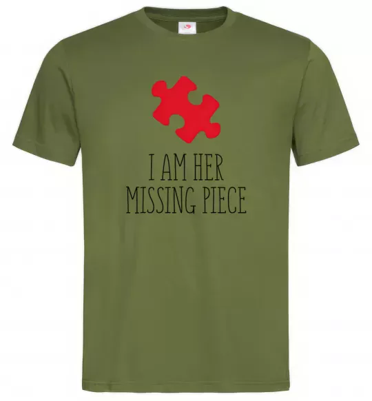 Мужская футболка I am her missing piece Оливковый фото