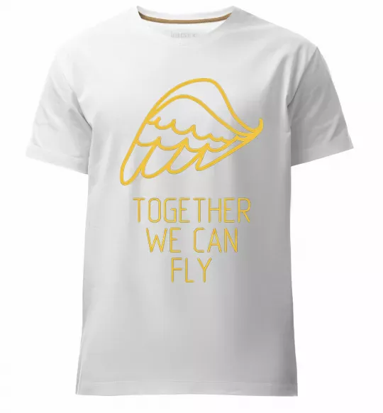 Мужская премиум футболка Together we can fly yellow Белый фото