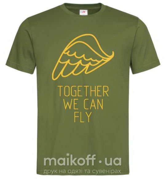 Чоловіча футболка Together we can fly yellow Оливковий фото