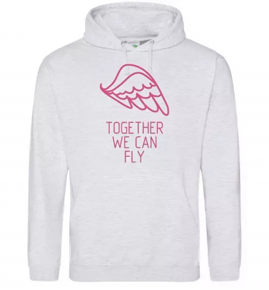 Женская толстовка (худи) Together we can fly pink Серый меланж фото