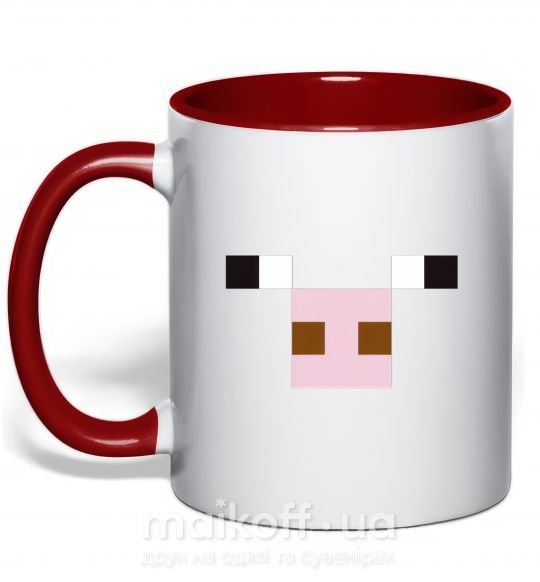 Чашка з кольоровою ручкою Minecraft pig Червоний фото