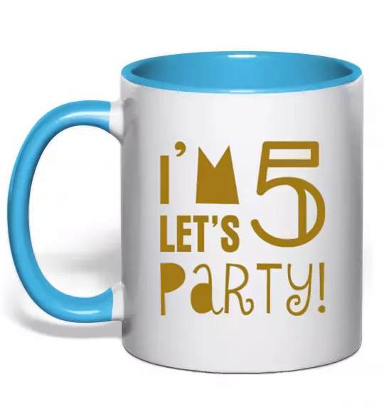 Чашка с цветной ручкой I am 5 let is party Голубой фото