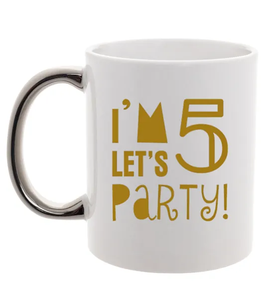 Чашка с цветной ручкой I am 5 let is party Серебро фото