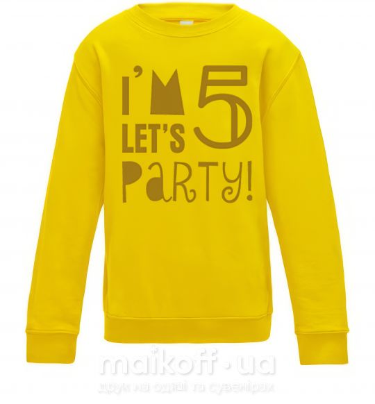 Дитячий світшот I am 5 let is party Сонячно жовтий фото