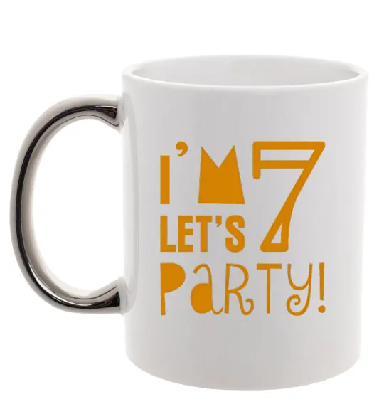 Чашка з кольоровою ручкою I am 7 let is party Срібло фото