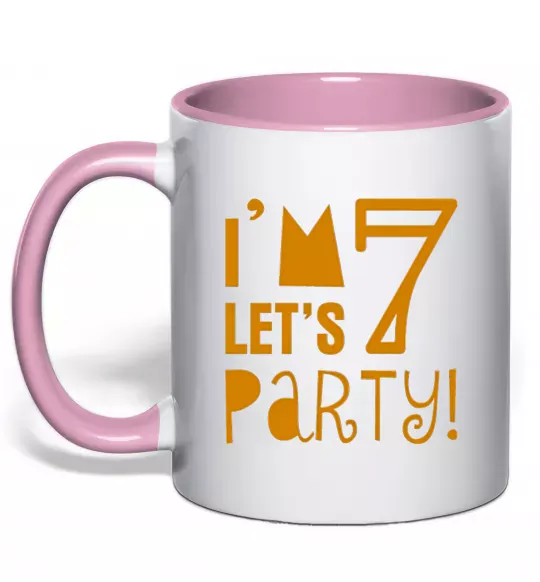 Чашка з кольоровою ручкою I am 7 let is party Ніжно рожевий фото