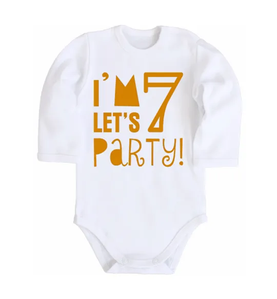 Дитячий бодік I am 7 let is party Білий фото