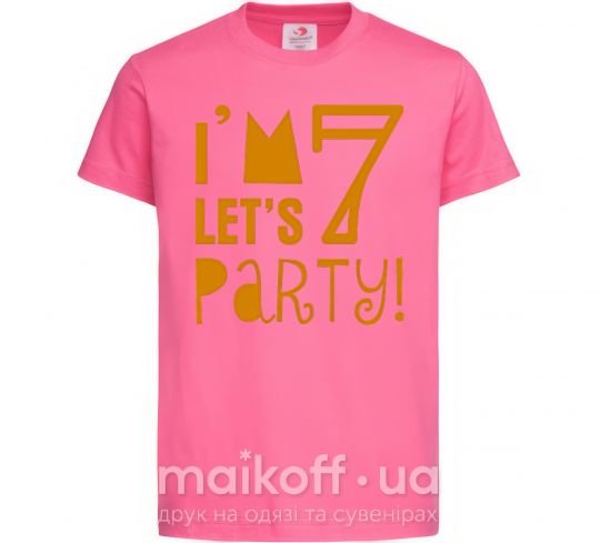 Дитяча футболка I am 7 let is party Яскраво-рожевий фото