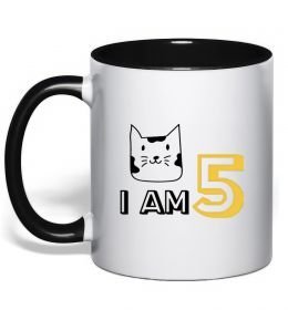 Чашка з кольоровою ручкою I am 5 cat