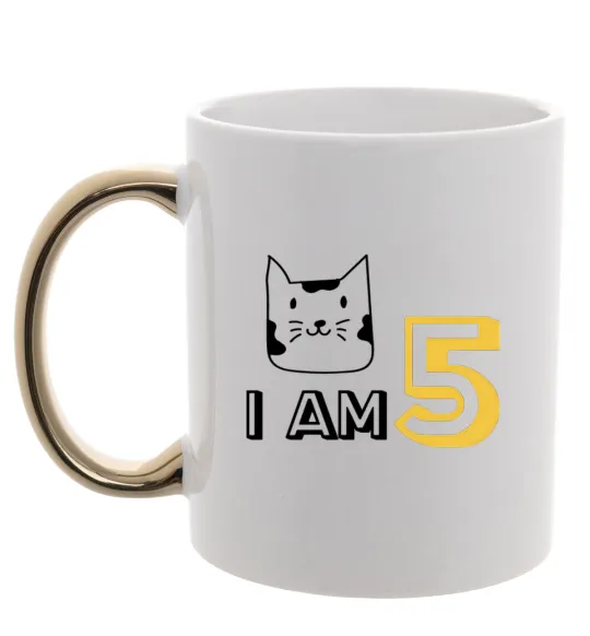 Чашка з кольоровою ручкою I am 5 cat Золото фото