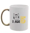 Чашка з кольоровою ручкою I am 5 cat Золото фото