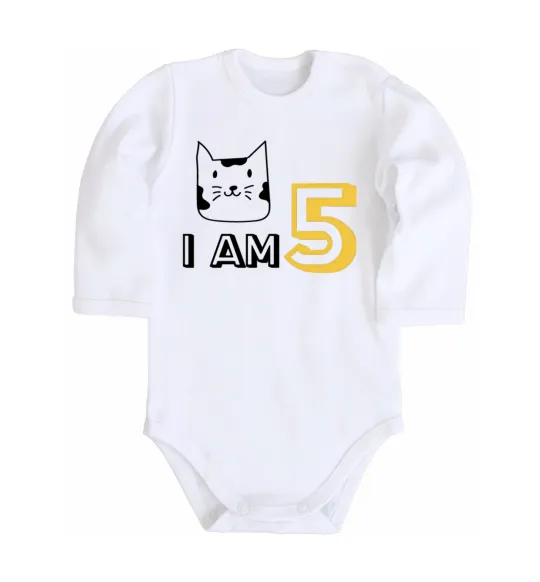 Дитячий бодік I am 5 cat Білий фото