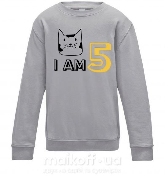 Детский Свитшот I am 5 cat Серый меланж фото